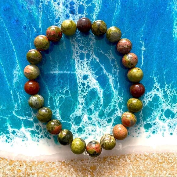 Handmade crystal bracelet // unakite & ocean Jasper // 7” average wrist - Picture 2 of 2
